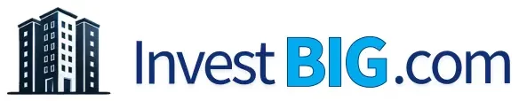 Logo for InvestBIG.com featuring a stylized blue high-rise building icon and the website name in bold, gradient blue text
